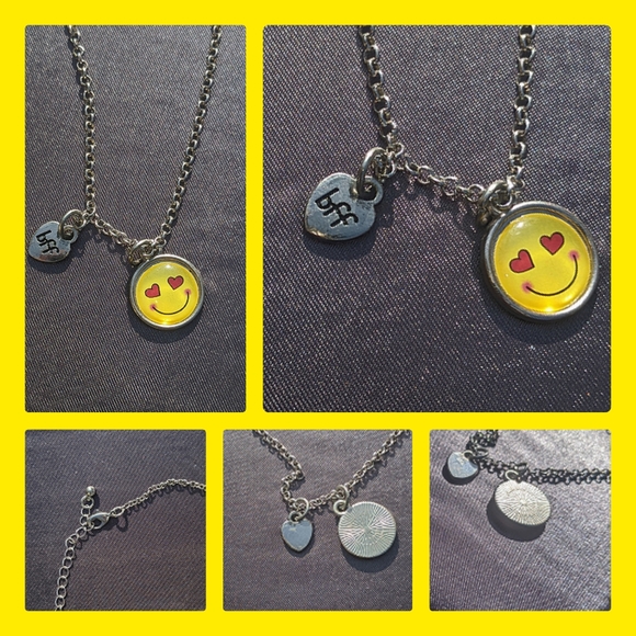 5/$25 heart love smiling emoji silver necklace w BFF ❤️ charm new in bag - Picture 2 of 3